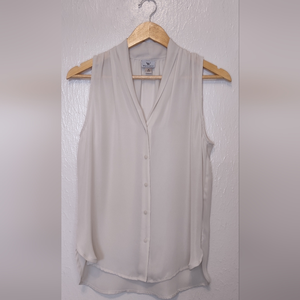 Worthington‎ Sheer Button Down Sleeveless Classic Lt Ivory/Bone Colored Blouse M